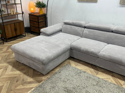!Showroommodel! Licht Grijze Ribstof Hoekzetel ~ Verstelbare Hoofdsteunen