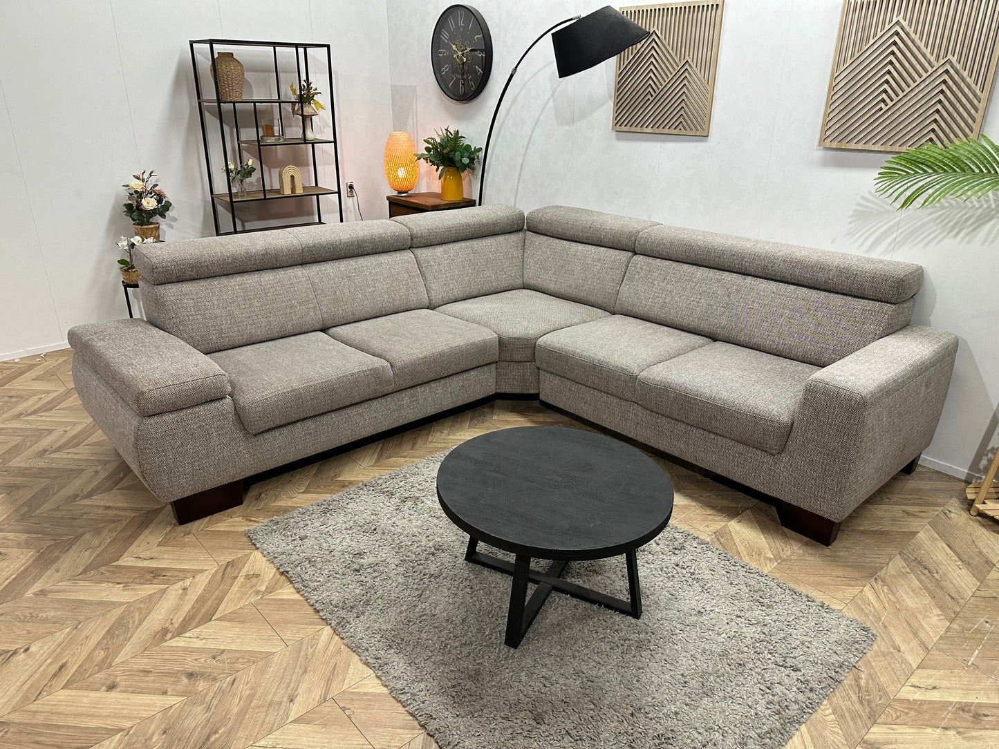 Beige Stoffen Hoekzetel ~ Verstelbare Arm/Hoofdsteunen