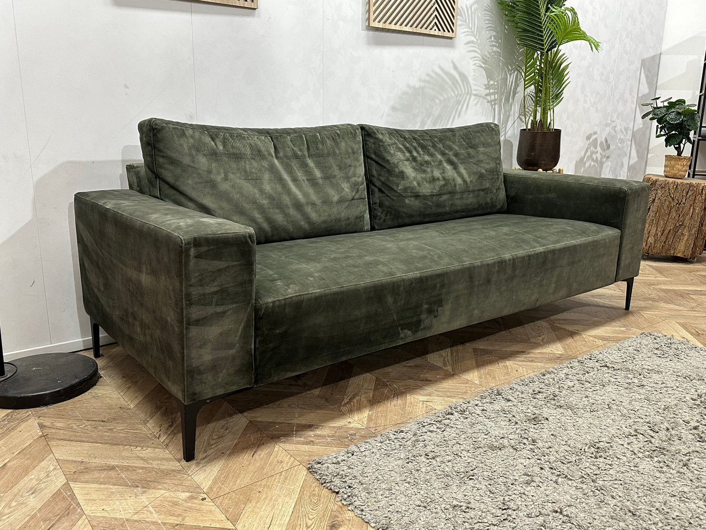 Groene Velvet 2.5-Zits Zetel Inc Hocker ~ Losse Rugkussens Met Afneembare Hoezen