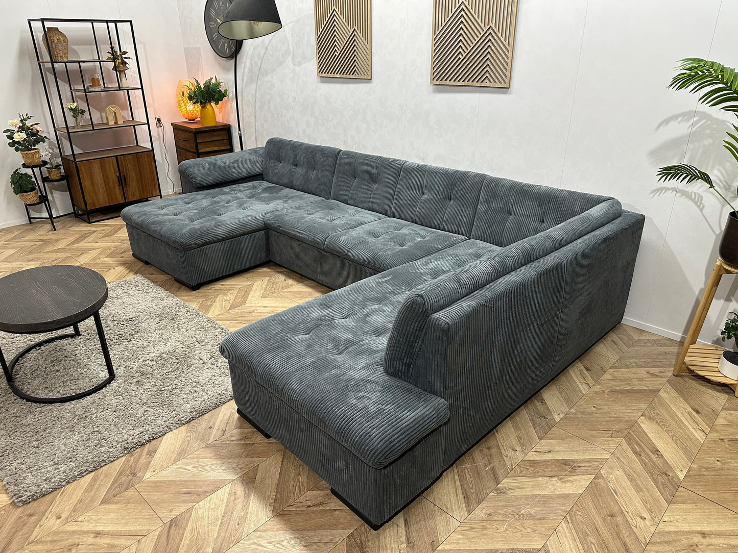 !Showroommodel! Blauwe Ribstof U Zetel ~ Vaste Kussens