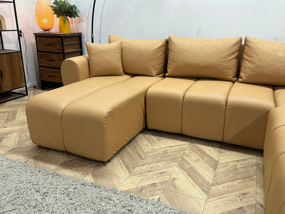 Licht Bruine Leather Look U Zetel ~ Slaapfunctie