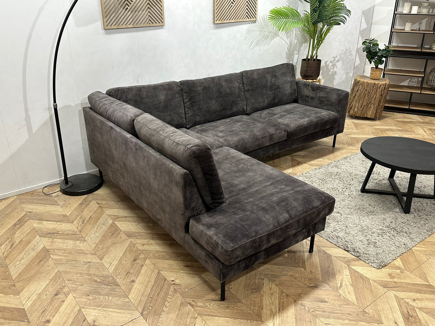 Antraciet Velvet Hoekzetel ~ Losse Kussens Met Afneembare Hoezen