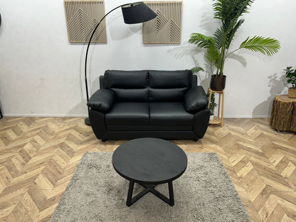 Zwarte Leather Look 2-Zits Zetel ~ Vaste Kussens