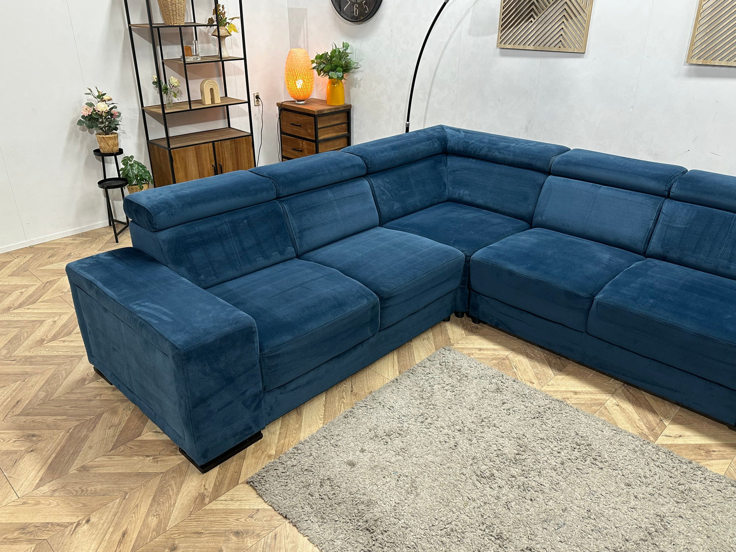 Blauwe Velvet Hoekzetel ~ Verstelbare Hoofdsteunen