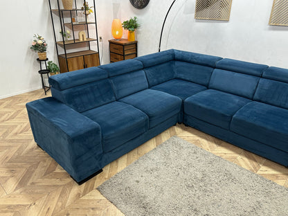 Blauwe Velvet Hoekzetel ~ Verstelbare Hoofdsteunen