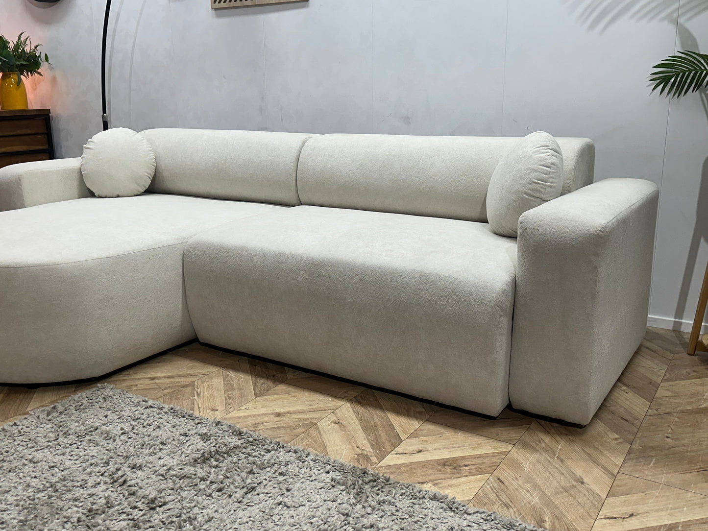 !Showroommodel! Witte Velvet Hoekzetel ~ Slaapfunctie