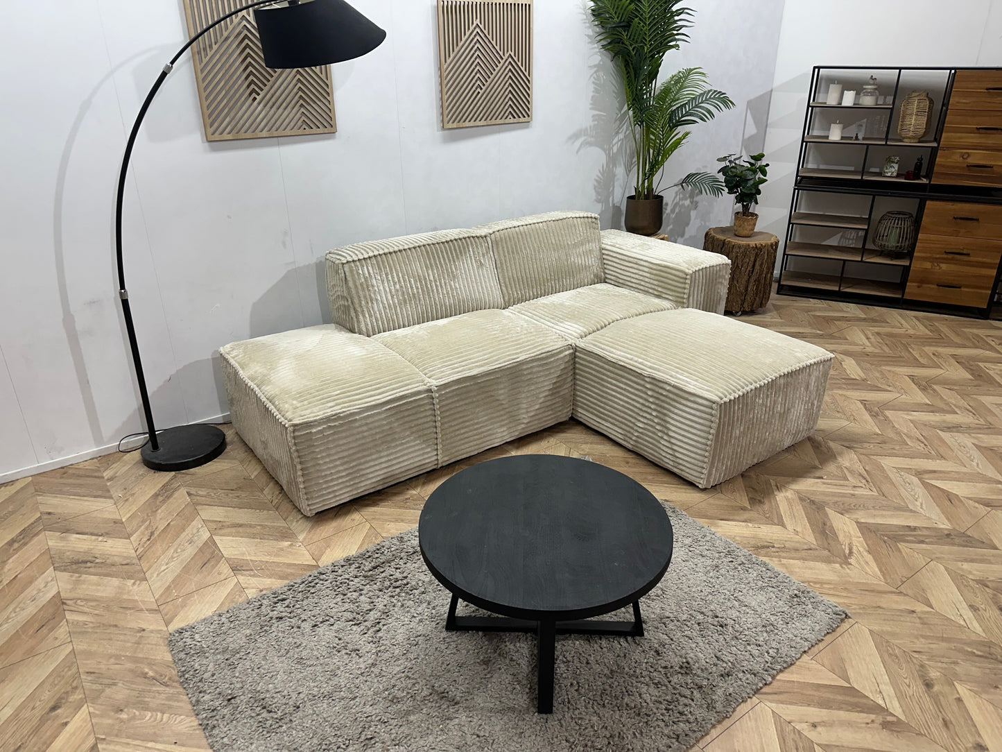!Showroommodel! Witte/Crème Ribstof Design Hoekzetel