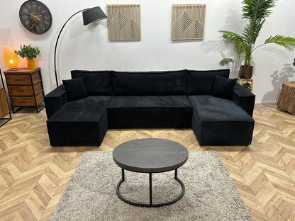 !Showroommodel! Zwarte Ribstof Hoekzetel ~ Slaapfunctie