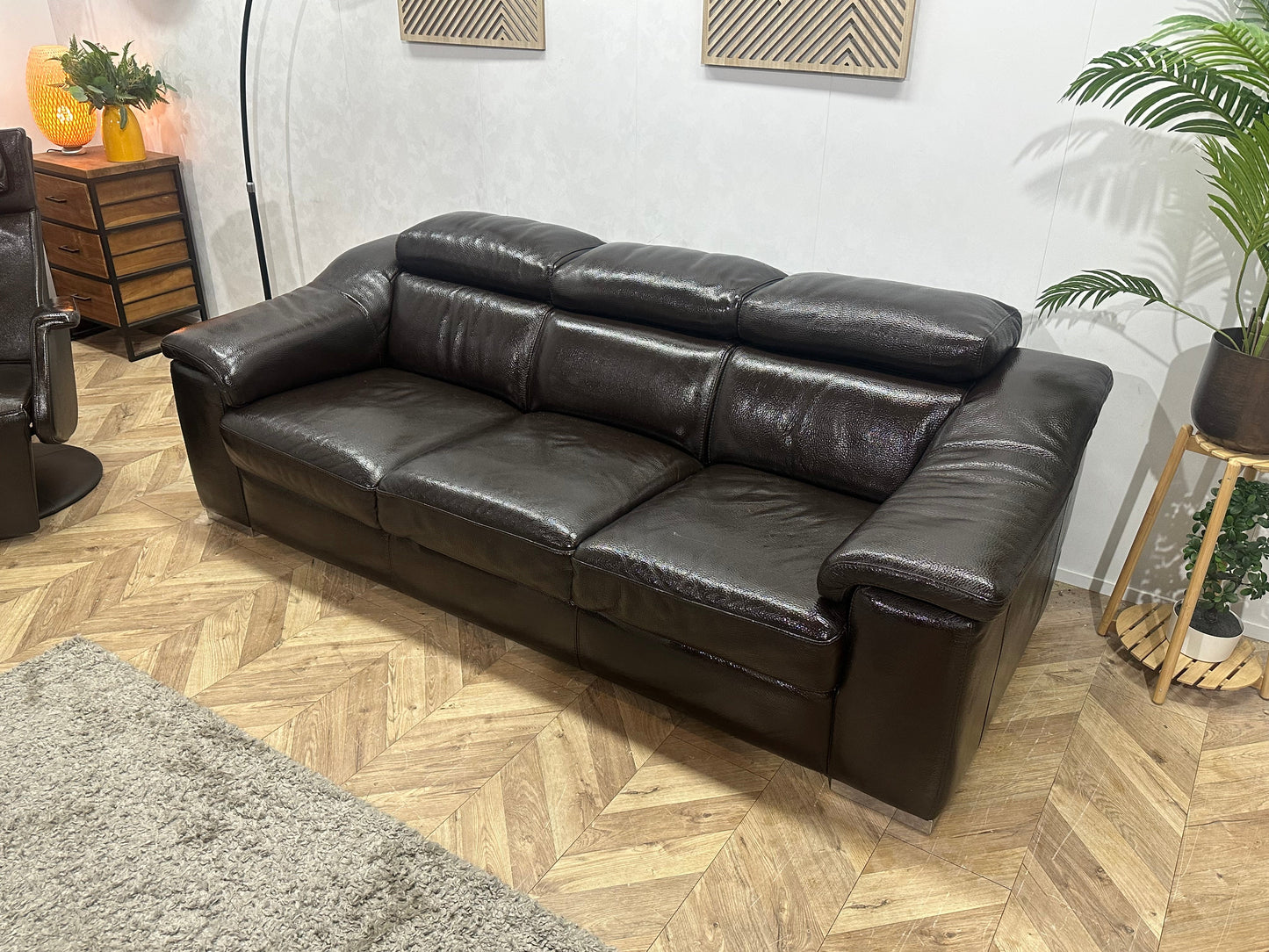 Bruine Echt Lederen 3-Zits Zetel Inc Fauteuil ~ Geïmpregneerd