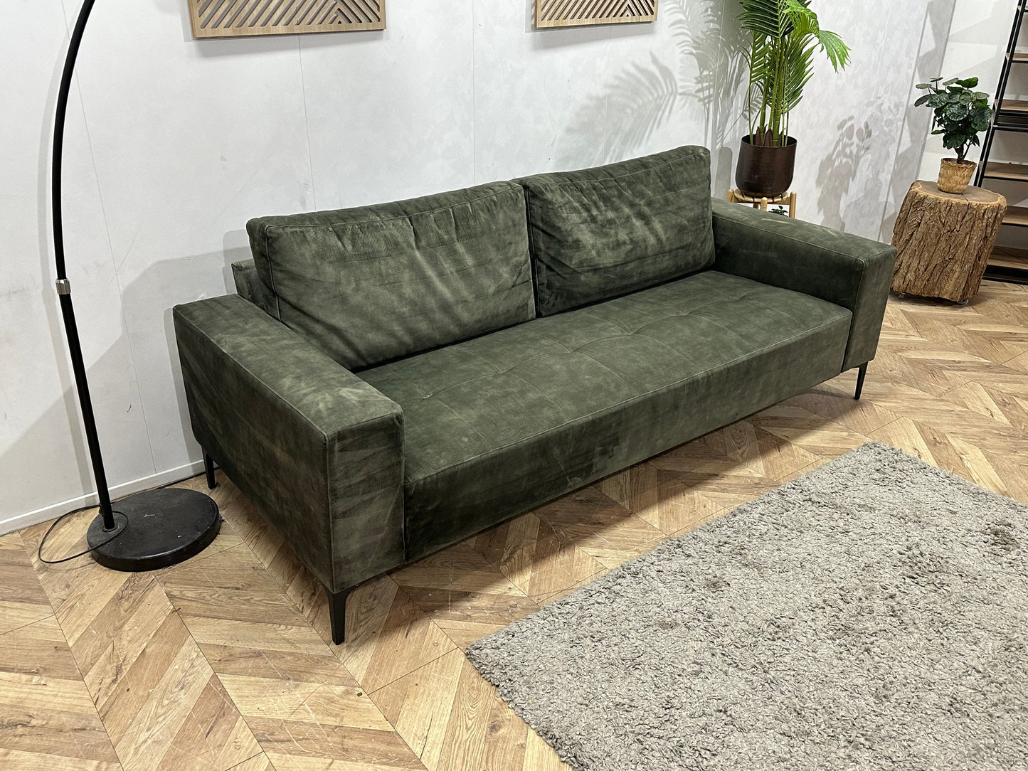 Groene Velvet 2.5-Zits Zetel Inc Hocker ~ Losse Rugkussens Met Afneembare Hoezen