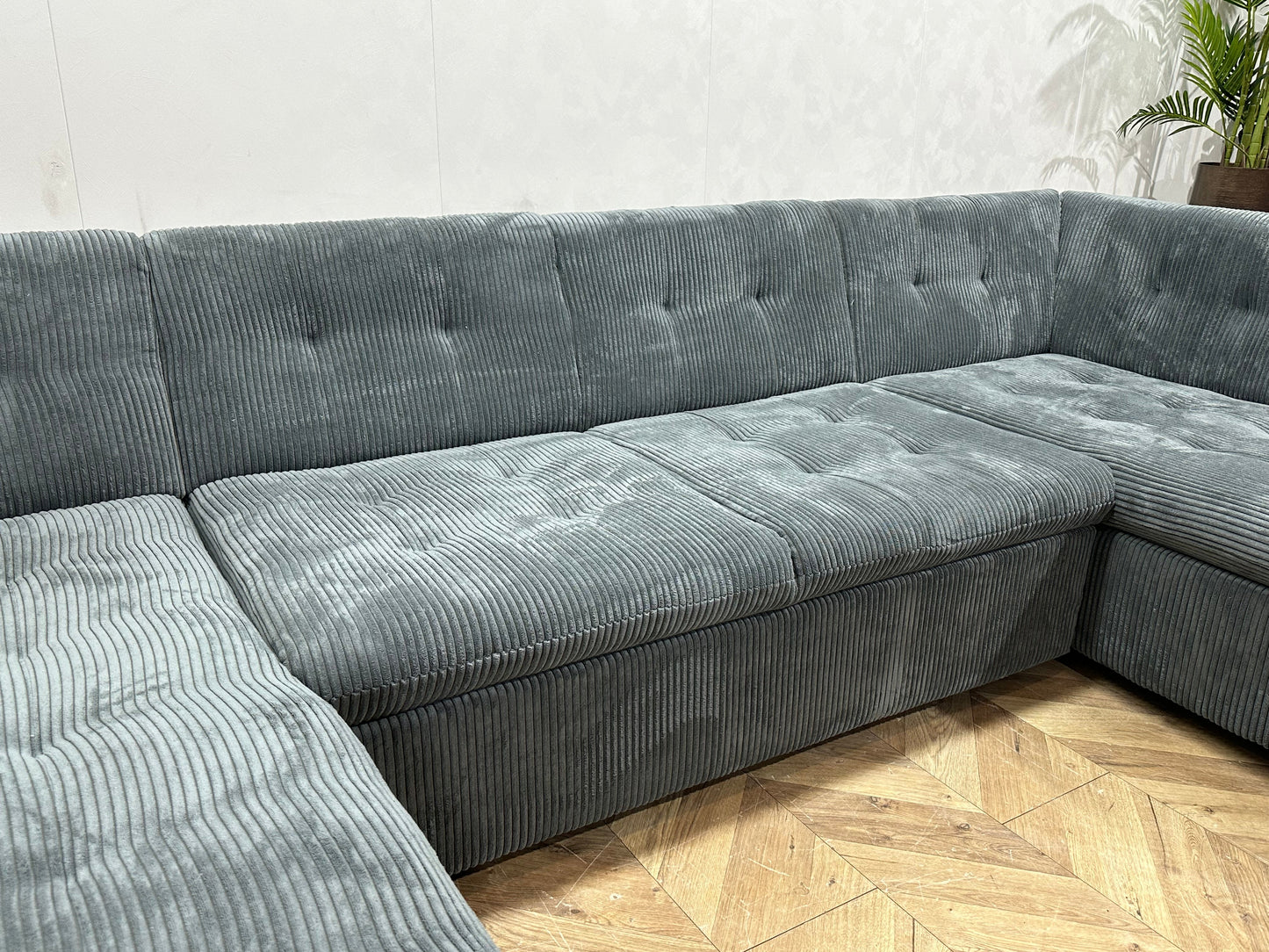 !Showroommodel! Blauwe Ribstof U Zetel ~ Vaste Kussens