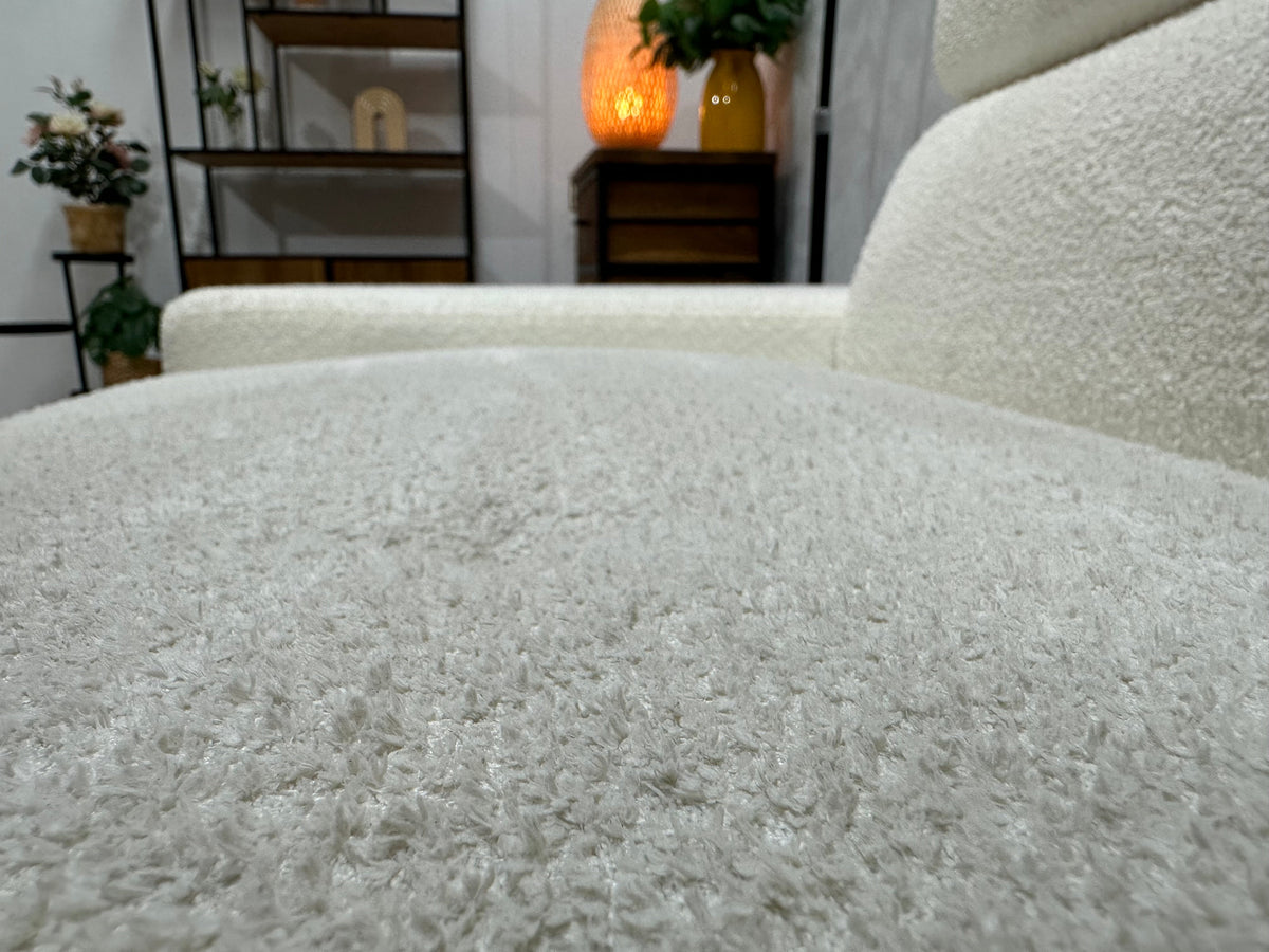 !Showroommodel! Witte Bouclé Stoffen Hoekzetel ~ Verstelbare Hoofdsteunen