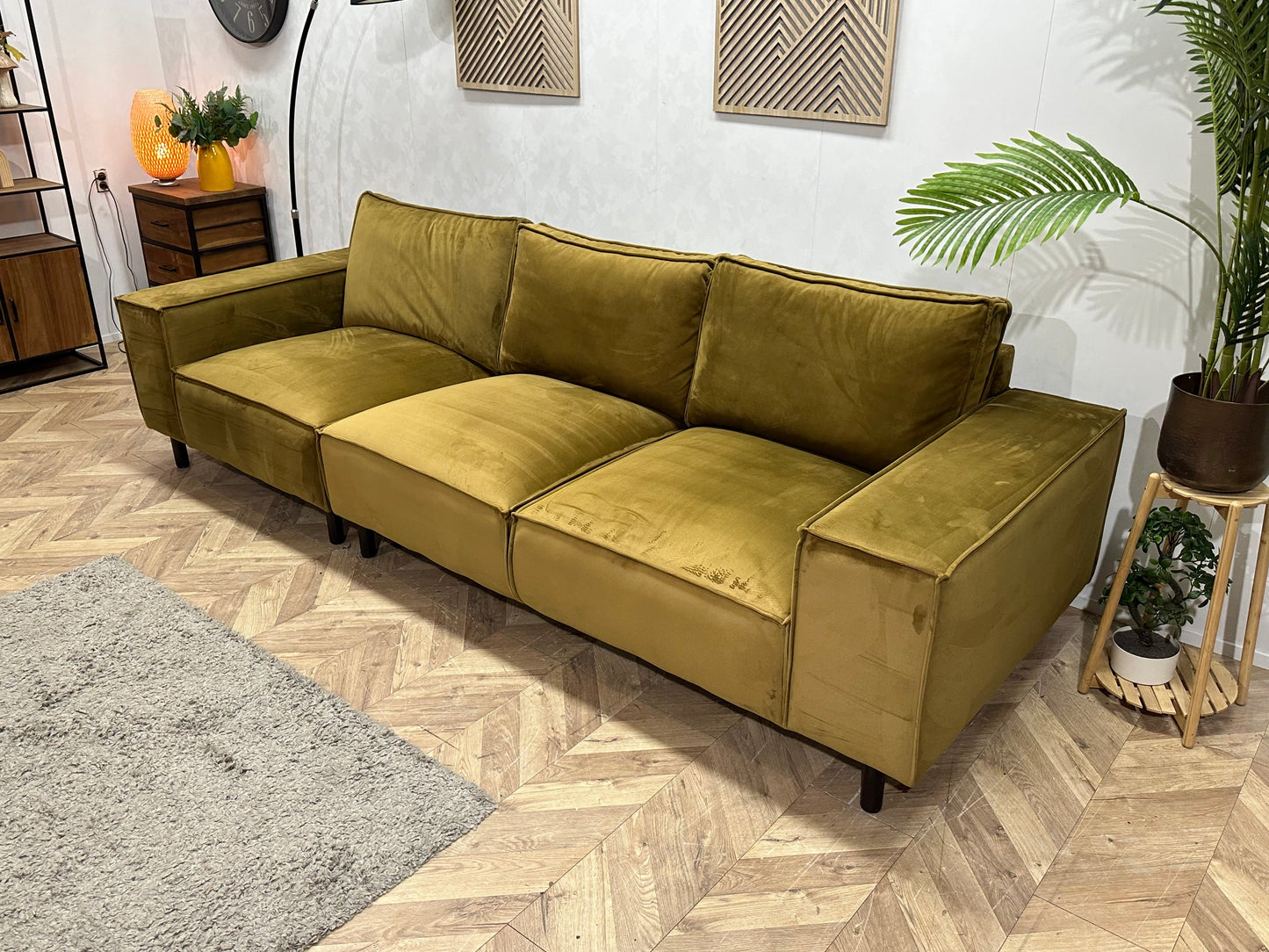 Groene/Gele 3-Zits Zetel Inc Hocker ~ Losse Rugkussens Met Afneembare Hoezen