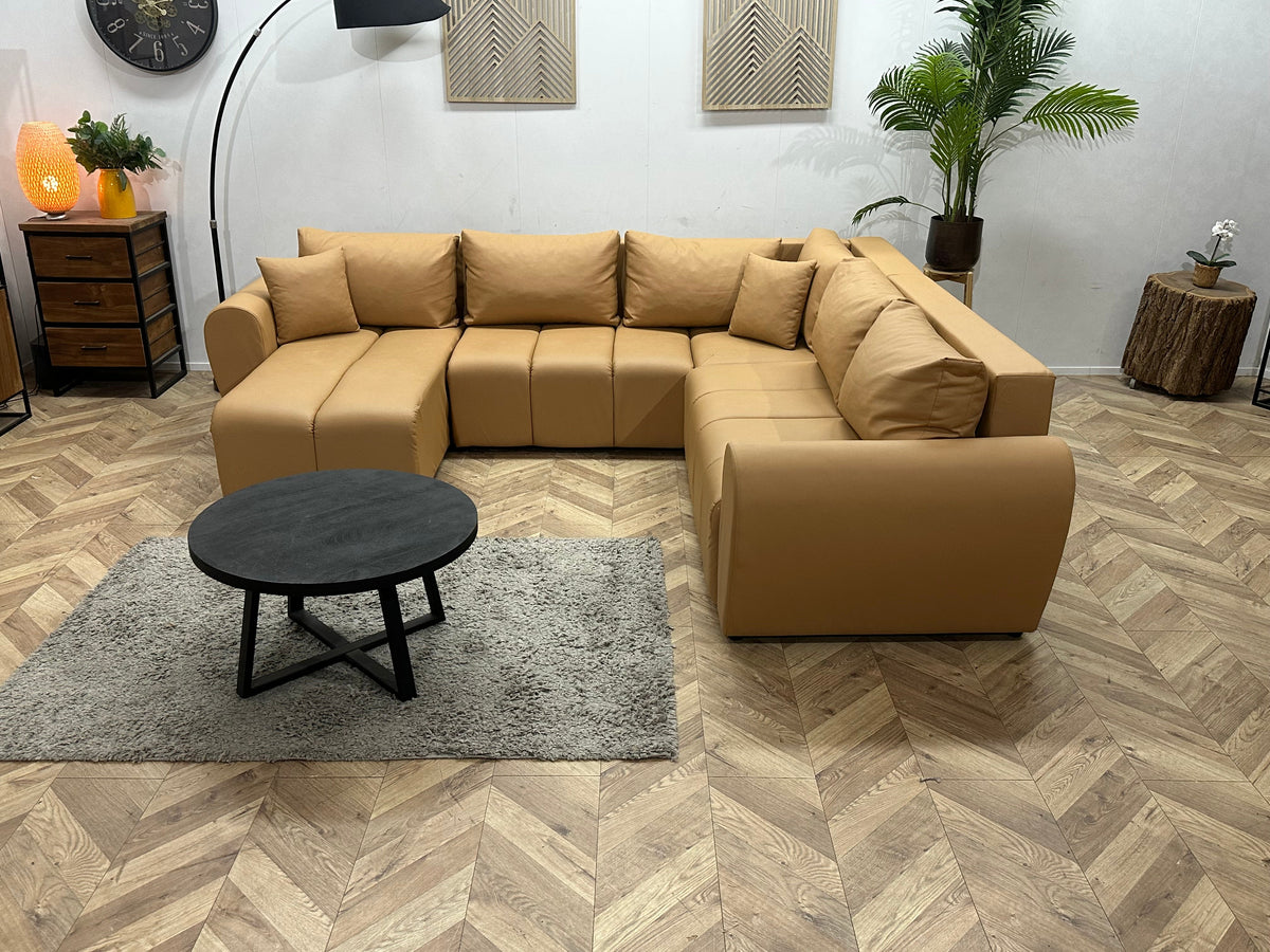 Licht Bruine Leather Look U Zetel ~ Slaapfunctie