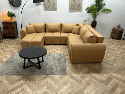 Licht Bruine Leather Look U Zetel ~ Slaapfunctie