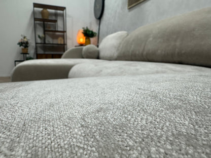 !Showroommodel! Taupe Chenille Stoffen U Zetel