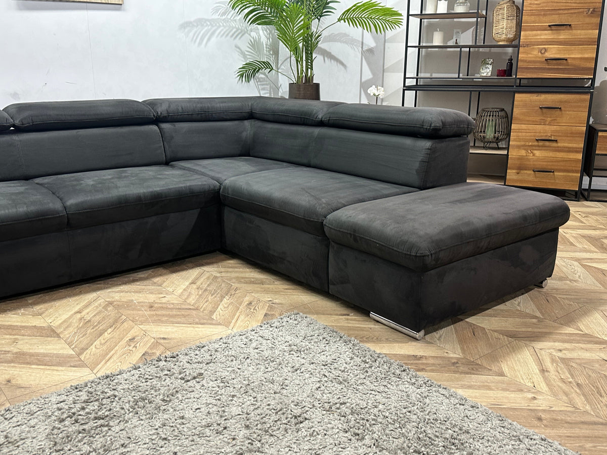 Zwarte Velvet U Zetel ~ Verstelbare Arm/Hoofdsteunen