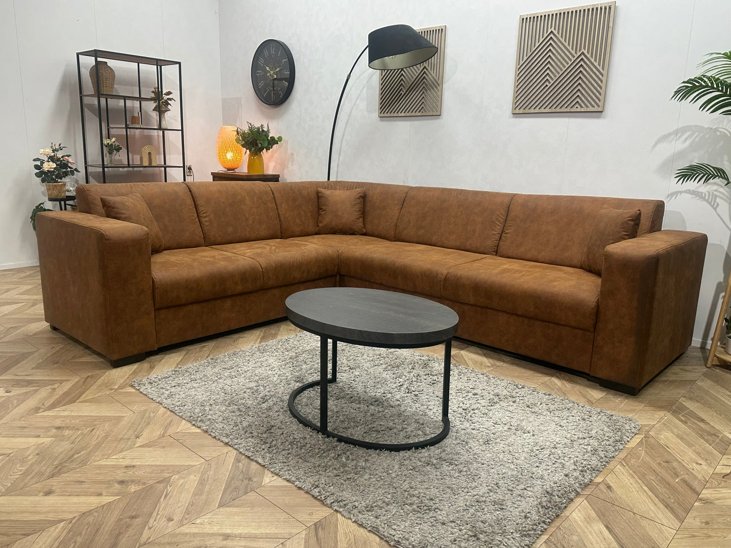 !Showroommodel! Cognac Bruine Suède Stoffen Hoekzetel