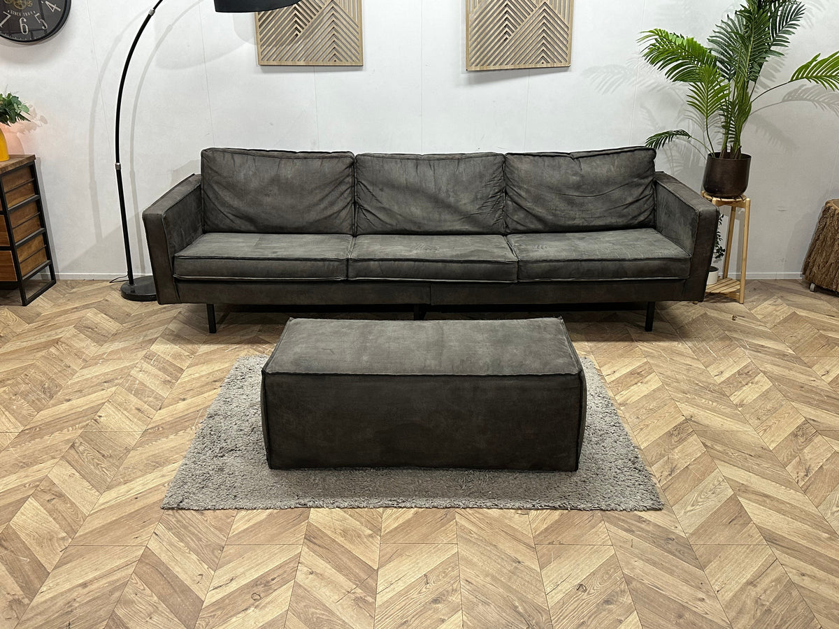 Be Pure Antraciet Suède Stoffen 3-Zits Zetel Inc Hocker ~ Losse Kussens Met Afneembare Hoezen