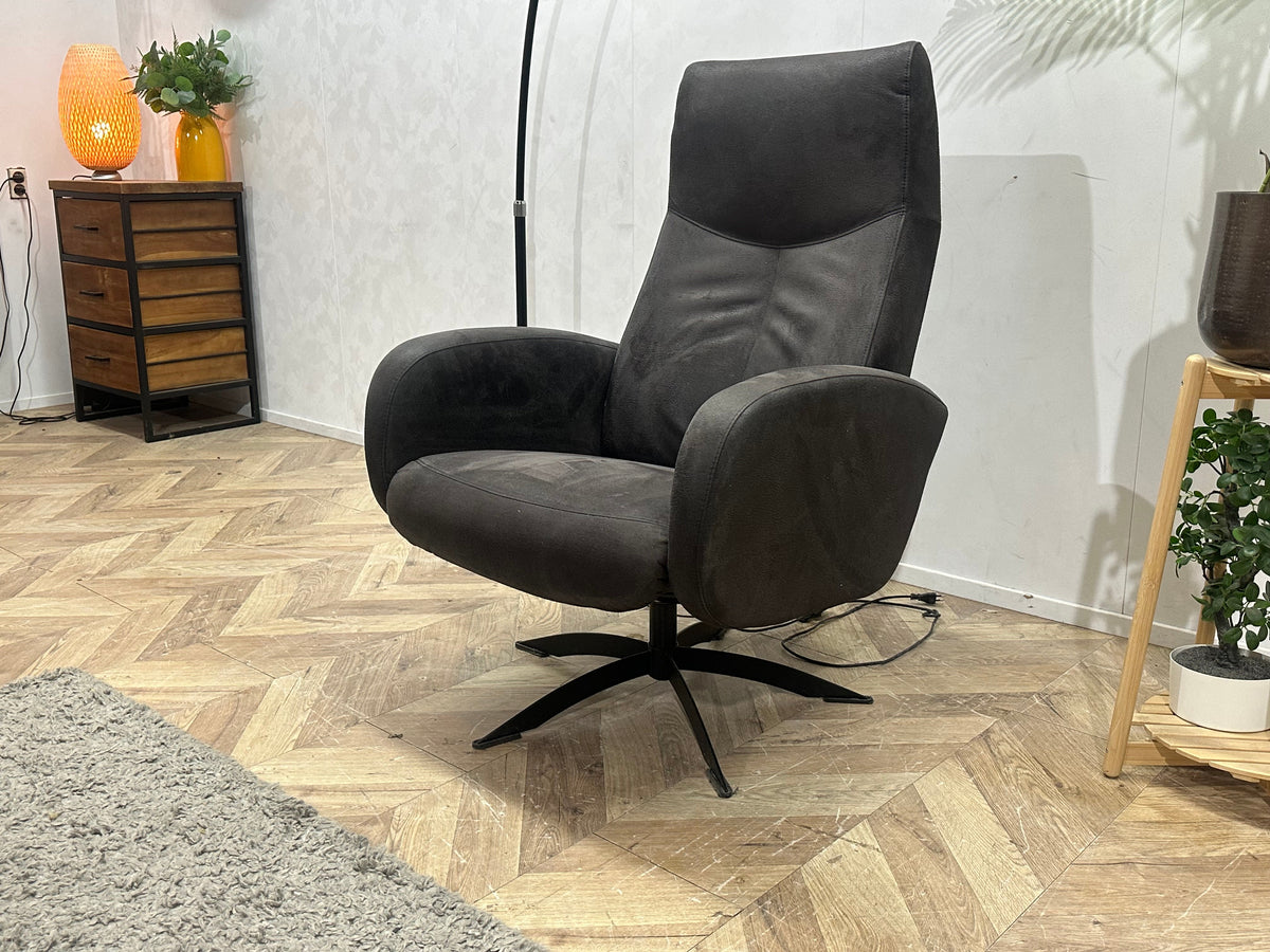 Antraciet Suède Stoffen Fauteuil ~ Vaste Kussens