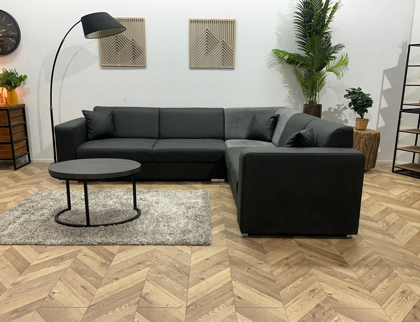 !Showroommodel! Antraciet/Grijze Suède Lederen/Velvet Hoekzetel