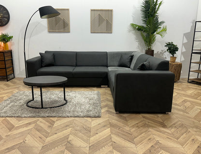 !Showroommodel! Antraciet/Grijze Suède Lederen/Velvet Hoekzetel