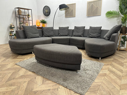 Lamonta Antraciet Design U Zetel Inc Hocker ~ Losse Rugkussens Met Afneembare Hoezen