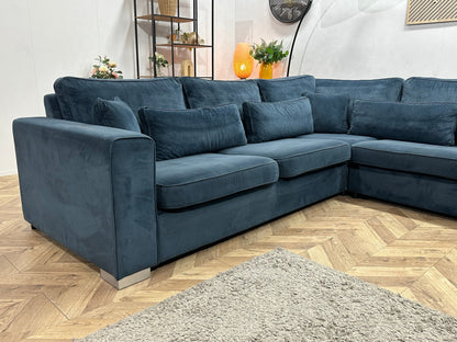 Blauwe Velvet Ruime U Zetel ~ Losse Kussens Met Afneembare Hoezen
