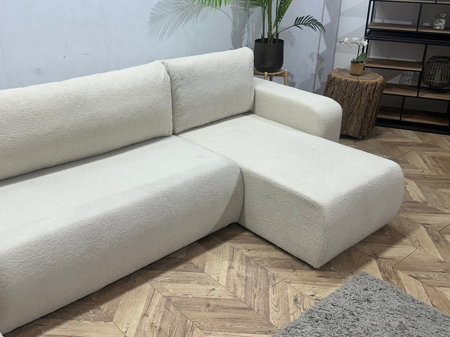!Showroommodel! Witte Bouclé Stoffen U Zetel ~ Slaapfunctie