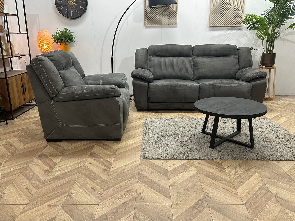 Antraciet Suède Stoffen Bankenset Inc Fauteuil ~ Relax/USB Functie