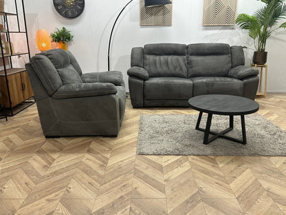 Antraciet Suède Stoffen Bankenset Inc Fauteuil ~ Relax/USB Functie
