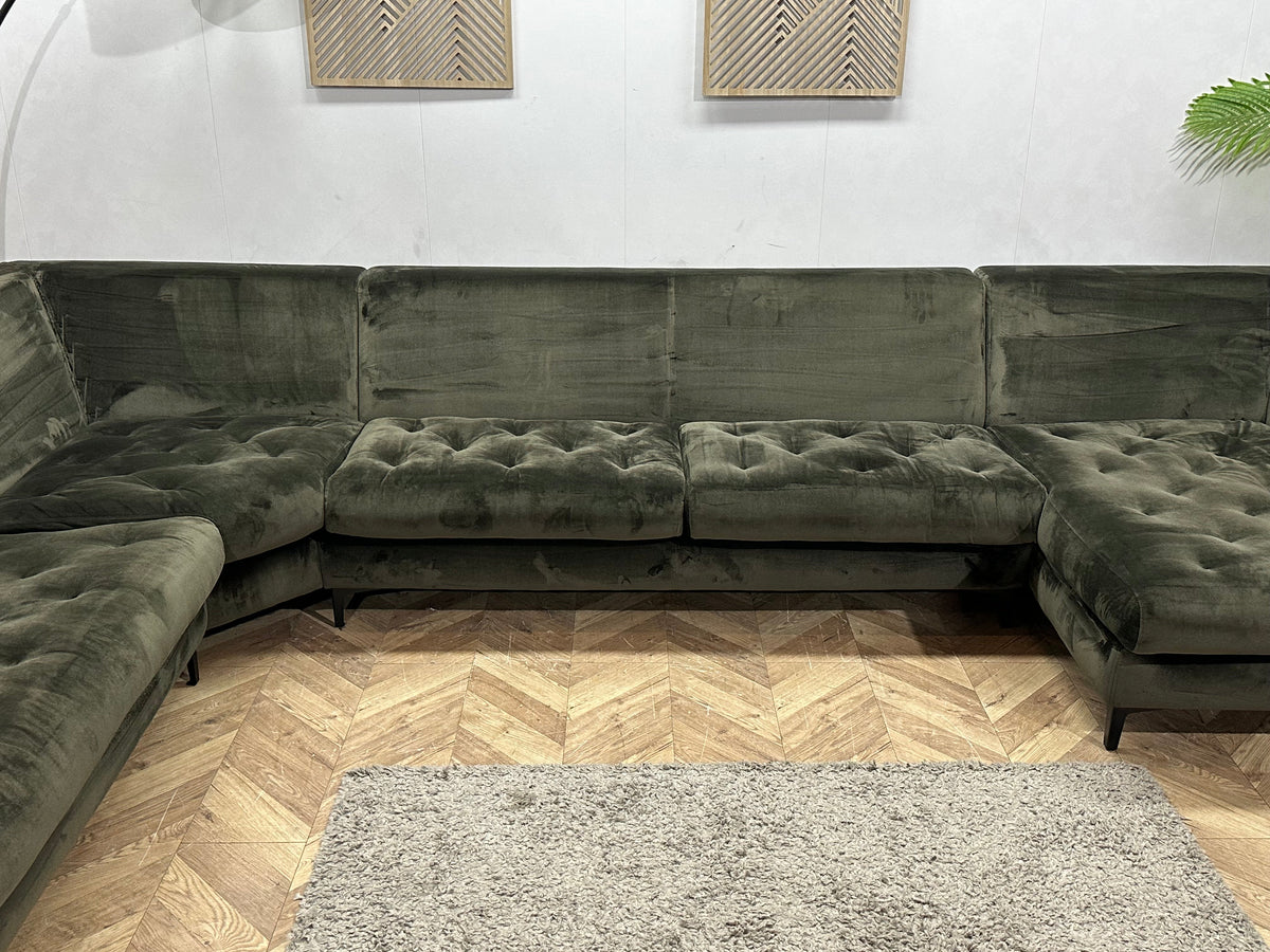 Donker Groene Velvet U Zetel ~ Nieuwstaat