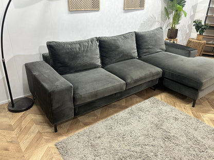 Antraciet Velvet Hoekzetel ~ Losse Kussens Met Afneembare Hoezen