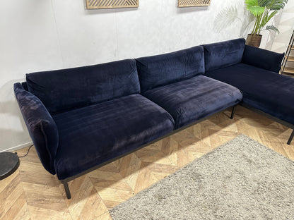 Blauwe Velvet Hoekzetel ~ Losse Rugkussens Met Afneembare hoezen