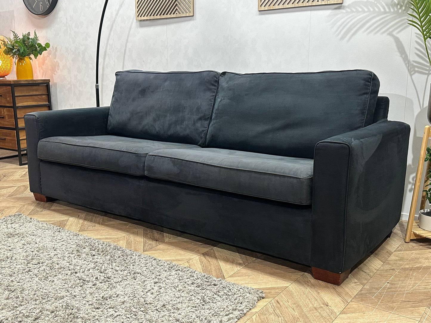 Zwarte Velvet 2.5-Zits Zetel ~ Losse Kussens Met Afneembare Hoezen