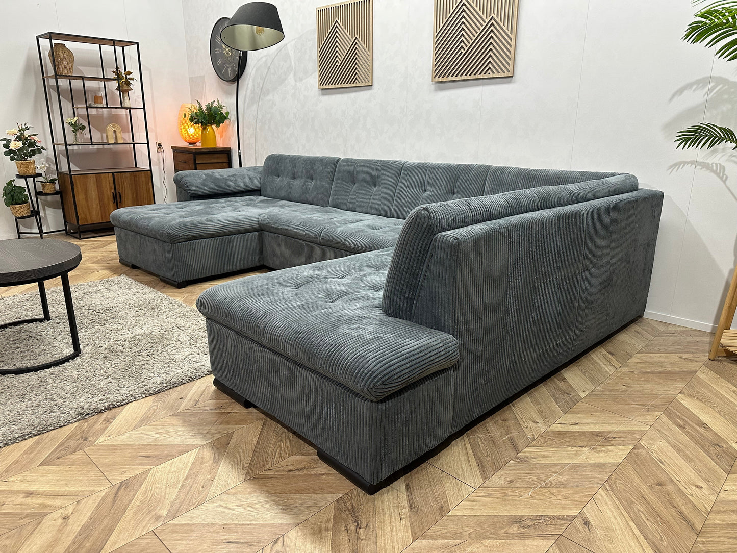 !Showroommodel! Blauwe Ribstof U Zetel ~ Vaste Kussens