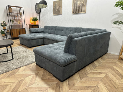 !Showroommodel! Blauwe Ribstof U Zetel ~ Vaste Kussens
