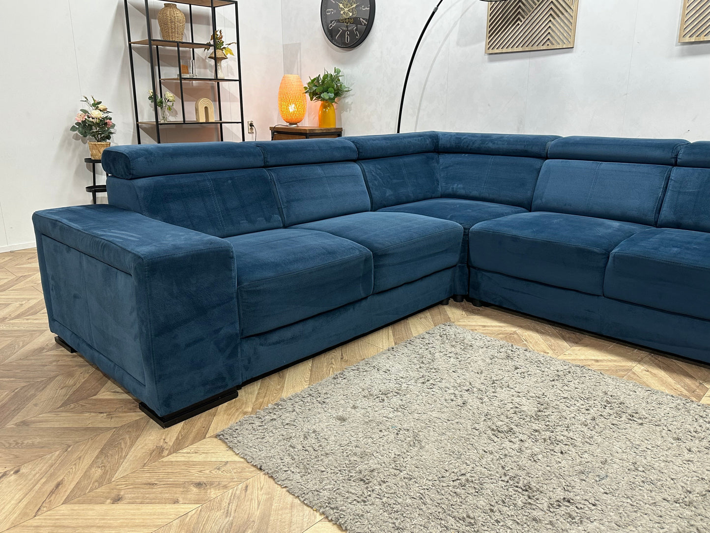 Blauwe Velvet Hoekzetel ~ Verstelbare Hoofdsteunen