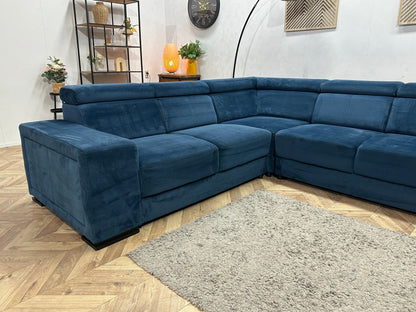 Blauwe Velvet Hoekzetel ~ Verstelbare Hoofdsteunen