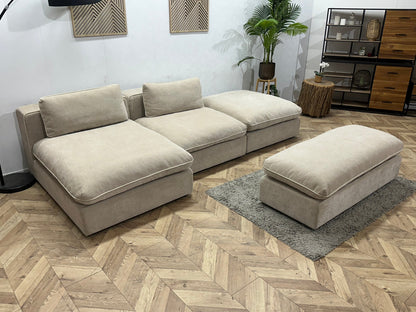 !Showroommodel! Beige Suède Stoffen Hoekzetel Inc Hocker