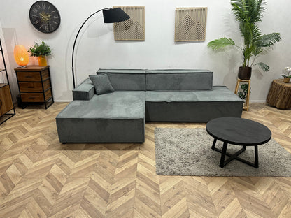!Showroommodel! Grijze Chenille Stoffen Hoekzetel ~ Slaapfunctie