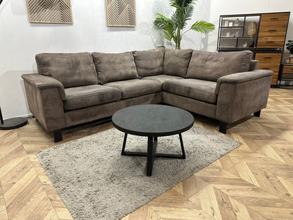 Taupe Suède Stoffen Hoekzetel ~ Losse Rugkussens Met Afneembare Hoezen