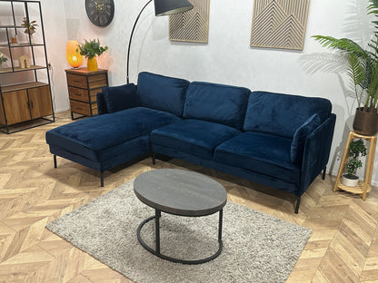 Blauwe Velvet Hoekzetel ~ Losse Kussens Met Afneembare Hoezen