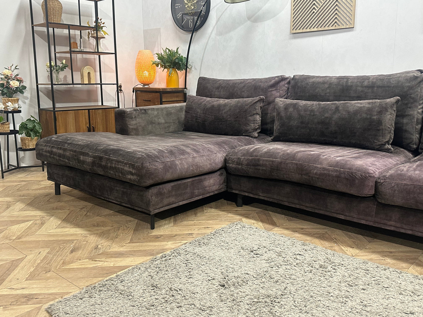 Room108 Antraciet Velvet Hoekzetel ~ Losse Kussens Met Afneembare Hoezen