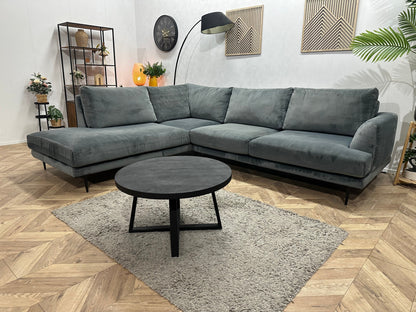 Grijze/Blauwe Velvet Hoekzetel ~ Nieuwstaat