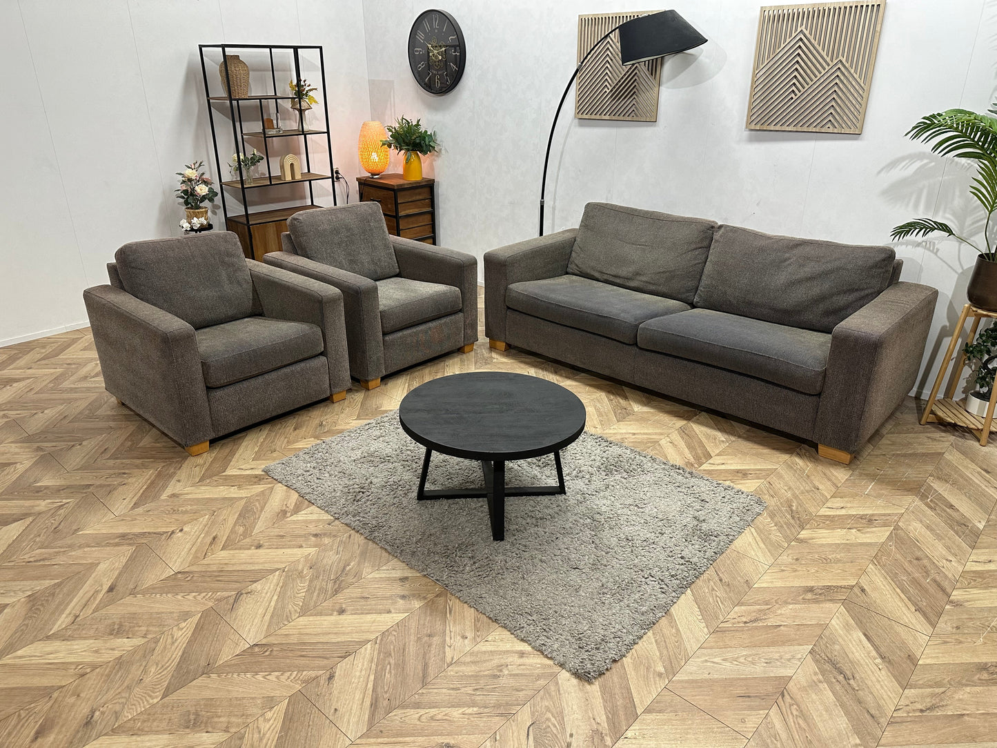Grijze/Bruine 2.5-Zits Zetel Inc Fauteuils ~ Losse Kussens Met Afneembare Hoezen