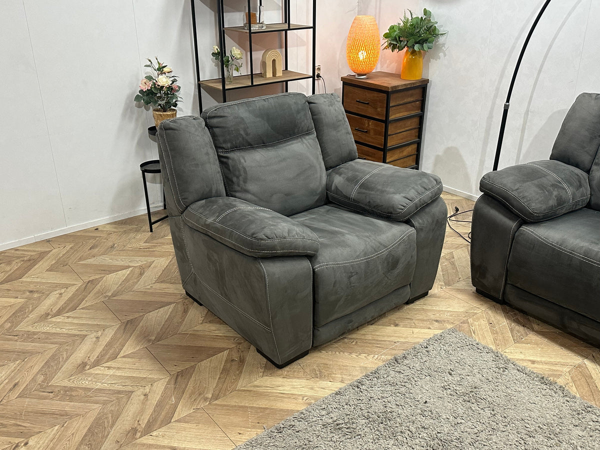 Antraciet Suède Stoffen Bankenset Inc Fauteuil ~ Relax/USB Functie