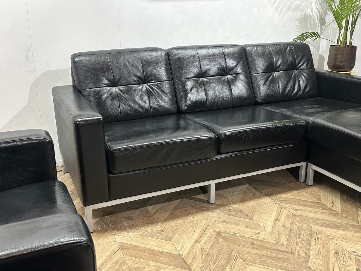 Zwarte Echt Lederen Hoekzetel Inc Fauteuils ~ Geïmpregneerd