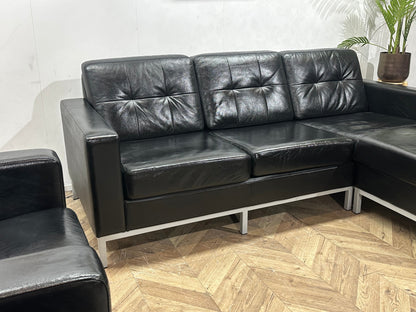 Zwarte Echt Lederen Hoekzetel Inc Fauteuils ~ Geïmpregneerd
