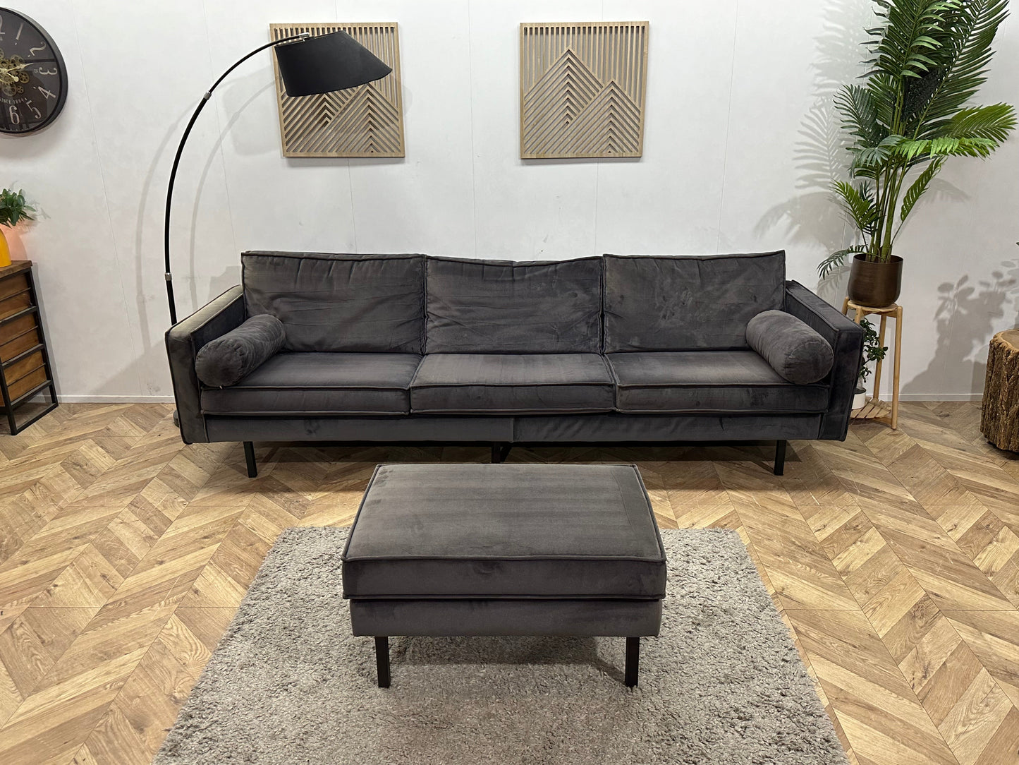 Be Pure Antraciet Velvet Inc Hocker ~ Inruilvoordeel